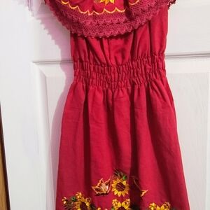 Red Floral Embroidered Kids Dress